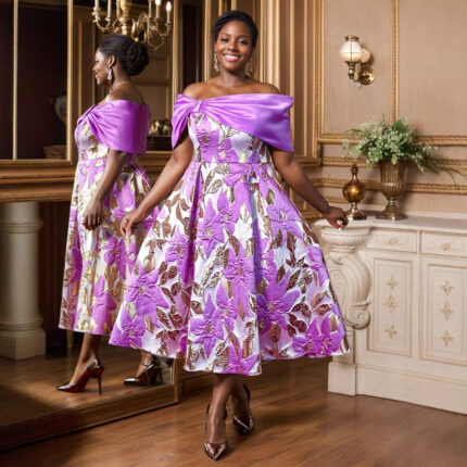 PlusSize Sexy off Shoulder Dress High Waist Jacquard Swing Elegant Cocktail Evening Dress