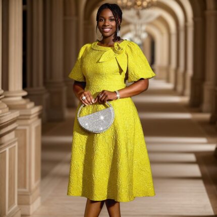 Jacquard Fabric Floral Dress