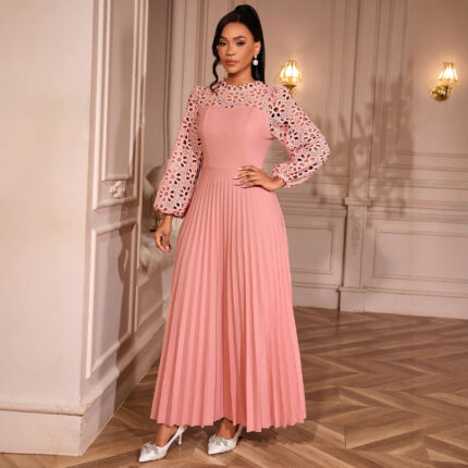 Lantern Sleeve Pleated Dress